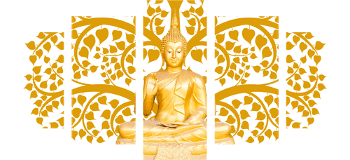 TABLEAU EN 5 PARTIES – BOUDDHA AVEC ARBRE DE VIE - TABLEAUX FENG SHUI - TABLEAUX