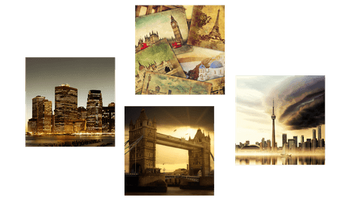 CANVAS PRINT SET MYSTERIOUS CITIES - SET OF PICTURES - PICTURES