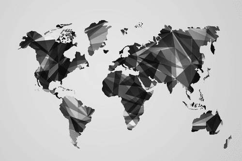 OBRAZ MAPA ŚWIATA W GRAFICE WEKTOROWEJ PROJEKT W WERSJI CZARNO-BIAŁEJ - OBRAZY MAPY - OBRAZY