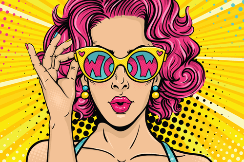 CANVAS PRINT WOMAN WITH PINK HAIR - POP ART PICTURES - PICTURES