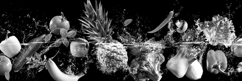 CANVAS PRINT ORGANIC FRUITS AND VEGETABLES IN BLACK AND WHITE - BLACK AND WHITE PICTURES - PICTURES