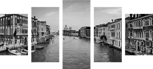 QUADRO IN 5 PARTI CANALE DI VENEZIA IN BIANCO E NERO - QUADRI BIANCO E NERO - QUADRI