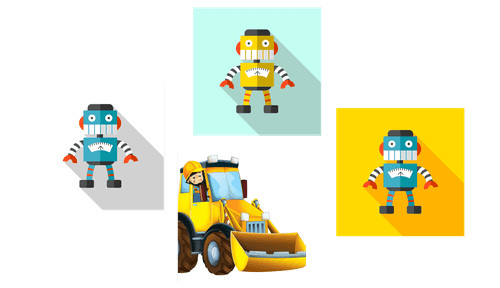 SET OBRAZŮ ROBOTI SE ŽLUTÝM AUTEM - SESTAVY OBRAZŮ - OBRAZY