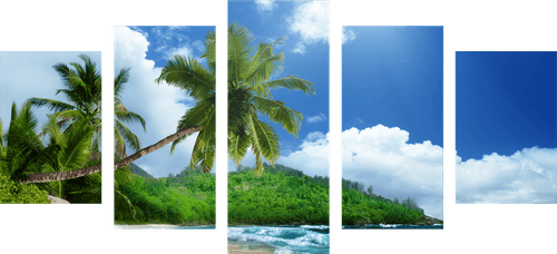 TABLEAU EN 5 PARTIES – PLAGE MAGNIFIQUE SUR L'ÎLE DES SEYCHELLES - TABLEAUX DE LA NATURE ET DES PAYSAGES - TABLEAUX