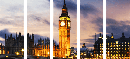 5-TEILIGES WANDBILD BIG BEN IN LONDON BEI NACHT - BILDER VON STÄDTEN - BILDER