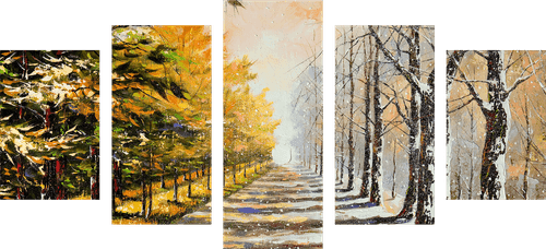 5-PIECE CANVAS PRINT AUTUMN AVENUE OF TREES - PICTURES OF NATURE AND LANDSCAPE - PICTURES