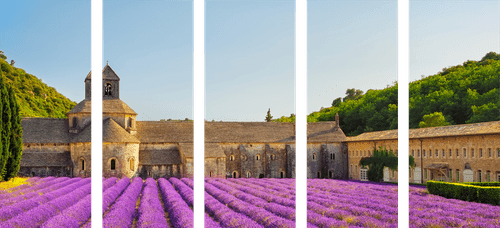 QUADRO IN 5 PARTI PROVENZA CON CAMPI DI LAVANDA - QUADRI DI FIORI - QUADRI