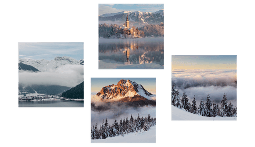 CANVAS PRINT SET WINTER SNOWY LANDSCAPE - SET OF PICTURES - PICTURES