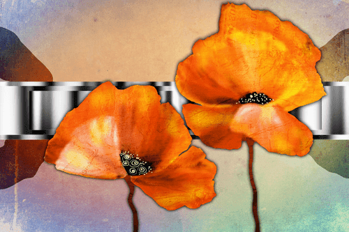 CANVAS PRINT ORANGE POPPY FLOWERS IN ORIENTAL STYLE - PICTURES FLOWERS - PICTURES