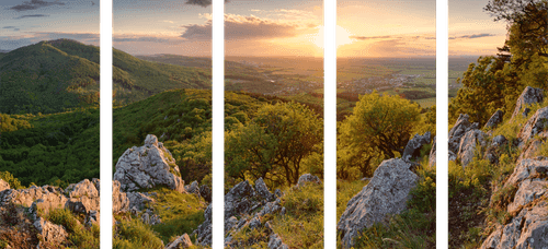 5-TEILIGES WANDBILD IN SONNENLICHT GETAUCHTE NATUR - BILDER VON NATUR UND LANDSCHAFT - BILDER