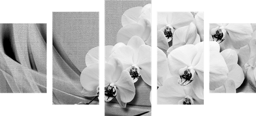 QUADRO IN 5 PARTI ORCHIDEA SU TELA IN BIANCO E NERO - QUADRI BIANCO E NERO - QUADRI