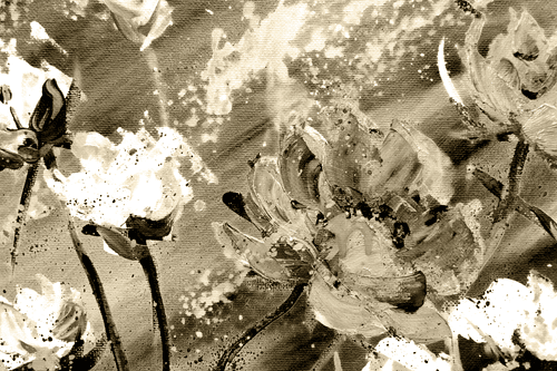 WANDBILD GEMALTE BLUMEN IN SEPIA - SCHWARZ-WEISSE BILDER - BILDER