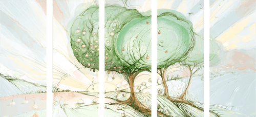 5-DÍLNÝ OBRAZ POHÁDKOVÉ PASTELOVÉ STROMY - OBRAZY STROMY ŽIVOTA - OBRAZY