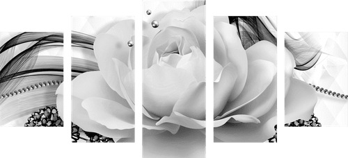 5-TEILIGES WANDBILD LUXURIÖSE ROSE IN SCHWARZ-WEISS - SCHWARZ-WEISSE BILDER - BILDER