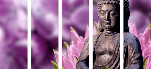 5-TEILIGES WANDBILD FRIEDLICHER BUDDHA - BILDER MIT FENG SHUI-MOTIVEN - BILDER