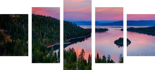 5-PIECE CANVAS PRINT LAKE AT SUNSET - PICTURES OF NATURE AND LANDSCAPE - PICTURES