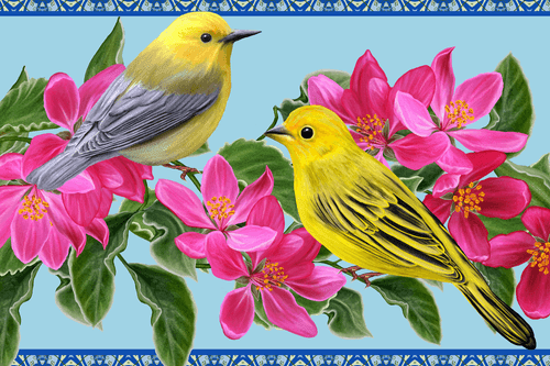 TABLEAU SUR TOILE – OISEAUX ET FLEURS EN STYLE VINTAGE - TABLEAUX DE NATURES MORTES - TABLEAUX