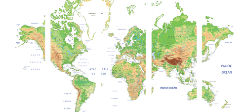 5-DELNA SLIKA KLASIČNI ZEMLJEVID SVETA Z BELIM OZADJEM - SLIKE ZEMLJEVIDI - SLIKE