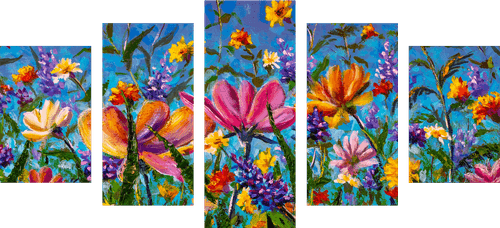 5-PIECE CANVAS PRINT COLORFUL FLOWERS IN A MEADOW - PICTURES OF NATURE AND LANDSCAPE - PICTURES