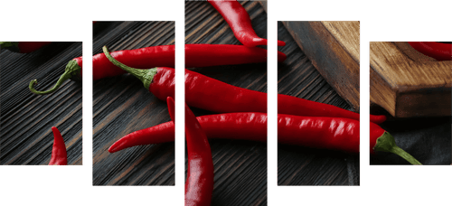 5-RÉSZES KÉP CHILLI PAPRIKA - KÉPEK ÉTELEKKEL ÉS ITALOKKAL - KÉPEK