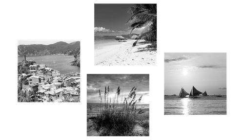 CANVAS PRINT SET PARADISE ON EARTH IN BLACK AND WHITE - SET OF PICTURES - PICTURES