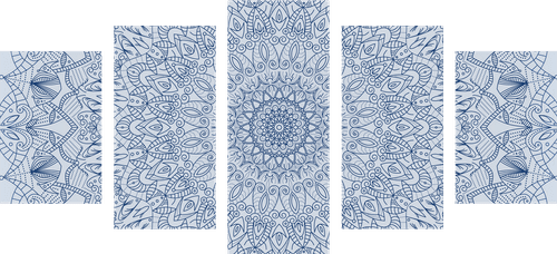 QUADRO IN 5 PARTI DETTAGLIO DI MANDALA DECORATIVO IN BLU - QUADRI FENG SHUI - QUADRI