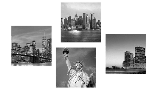 CANVAS PRINT SET NEW YORK CITY IN BLACK AND WHITE - SET OF PICTURES - PICTURES