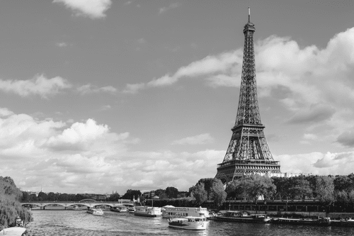 WANDBILD ATEMBERAUBENDES PANORAMA VON PARIS IN SCHWARZ-WEISS - SCHWARZ-WEISSE BILDER - BILDER