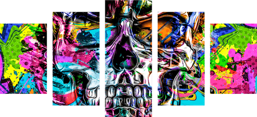 5-PIECE CANVAS PRINT COLORFUL ARTISTIC SKULL - POP ART PICTURES - PICTURES