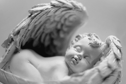 CANVAS PRINT SMALL ANGEL IN BLACK AND WHITE - BLACK AND WHITE PICTURES - PICTURES