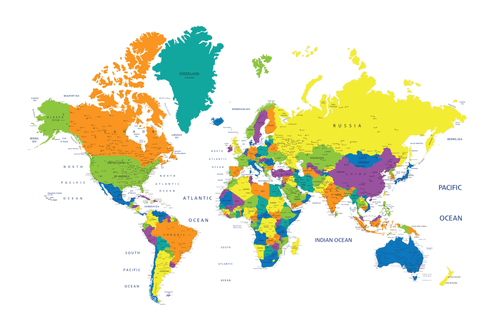 QUADRO SU SUGHERO MAPPAMONDO A COLORI SU SFONDO BIANCO - QUADRI SU SUGHERO - QUADRI