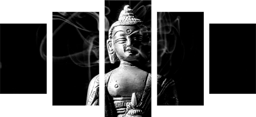 5-PIECE CANVAS PRINT BUDDHA STATUE IN BLACK AND WHITE - BLACK AND WHITE PICTURES - PICTURES