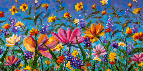 TABLEAU SUR TOILE – FLEURS COLORÉES DANS LA PRAIRIE - TABLEAUX DE FLEURS - TABLEAUX