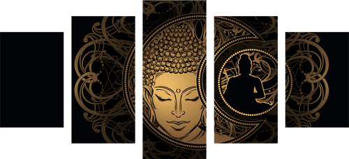 5-TEILIGES WANDBILD HARMONISCHE KRAFT DES BUDDHA - BILDER MIT FENG SHUI-MOTIVEN - BILDER