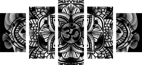 QUADRO IN 5 PARTI MANDALA DELLA SALUTE IN BIANCO E NERO - QUADRI BIANCO E NERO - QUADRI