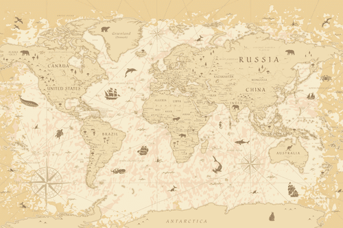 CANVAS PRINT MAP IN BEIGE DESIGN - PICTURES OF MAPS - PICTURES