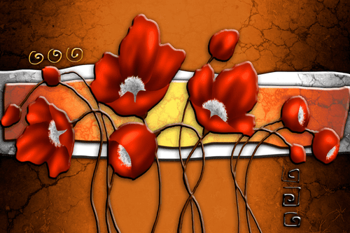 IMPRESSION SUR TOILE COQUELICOTS ROUGES ET TÊTES DE PAVOT - IMPRESSIONS ABSTRAITES SUR TOILE - IMPRESSION SUR TOILE