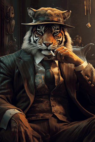 IMPRESSION SUR TOILE ANIMAL GANGSTER TIGRE - IMPRESSIONS SUR TOILE ANIMAL GANGSTERS - IMPRESSION SUR TOILE