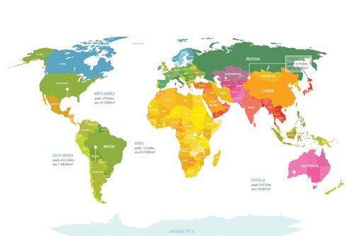 DECORATIVE PINBOARD EXCEPTIONAL WORLD MAP WITH A WHITE BACKGROUND - PICTURES ON CORK - PICTURES