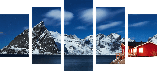 5-PIECE CANVAS PRINT NIGHT LANDSCAPE IN NORWAY - PICTURES OF NATURE AND LANDSCAPE - PICTURES