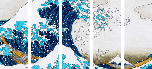 5-PIECE CANVAS PRINT REPRODUCTION OF THE GREAT WAVE OFF KANAGAWA - KATSUSHIKA HOKUSAI - PICTURES OF NATURE AND LANDSCAPE - PICTURES