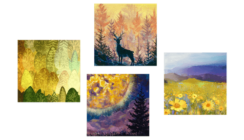 CANVAS PRINT SET THE STORY OF A DEER IN THE IMITATION OF AN OIL PAINTING - SET OF PICTURES - PICTURES