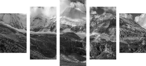 IMPRESSION SUR TOILE EN 5 PARTIES PAYSAGE DE MONTAGNE MAJESTUEUX EN NOIR ET BLANC - IMPRESSIONS SUR TOILE NOIR ET BLANC - IMPRESSION SUR TOILE