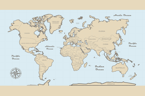 OBRAZ MAPA SVĚTA S BÉŽOVÝM OKRAJEM - OBRAZY MAPY - OBRAZY