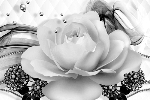 CANVAS PRINT LUXURY ROSE WITH AN ABSTRACTION IN BLACK AND WHITE - BLACK AND WHITE PICTURES - PICTURES