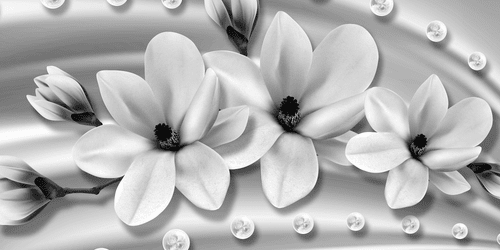 CANVAS PRINT LUXURIOUS MAGNOLIA WITH PEARLS IN BLACK AND WHITE - BLACK AND WHITE PICTURES - PICTURES