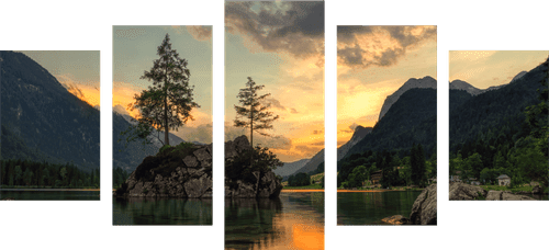 5-PIECE CANVAS PRINT MOUNTAIN LANDSCAPE BY THE LAKE - PICTURES OF NATURE AND LANDSCAPE - PICTURES