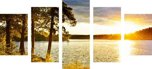 5-PIECE CANVAS PRINT SUNSET OVER THE LAKE - PICTURES OF NATURE AND LANDSCAPE - PICTURES