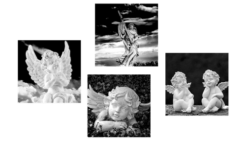 CANVAS PRINT SET ANGELS IN BLACK AND WHITE - SET OF PICTURES - PICTURES