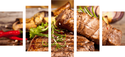 5-PIECE CANVAS PRINT GRILLED BEEF STEAK - PICTURES OF FOOD AND DRINKS - PICTURES